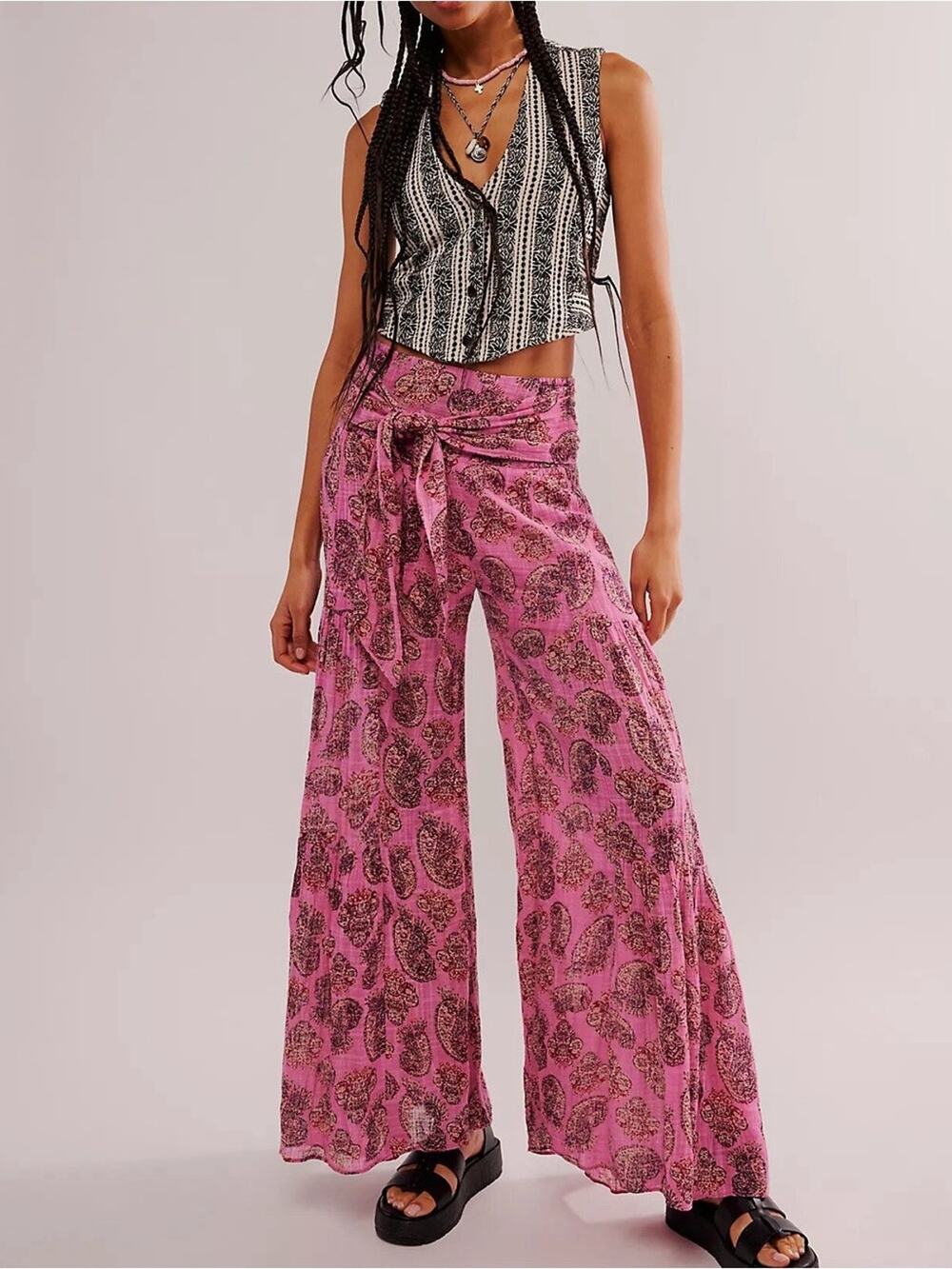 Free People Good Day Floral Printed Highwaisted Wide Leg Pants Size Small Medium